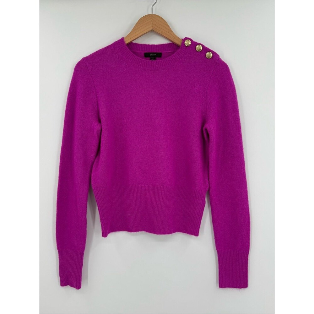J.Crew Crewneck Wool Blend Sweater with Shoulder Buttons | Purple | Small